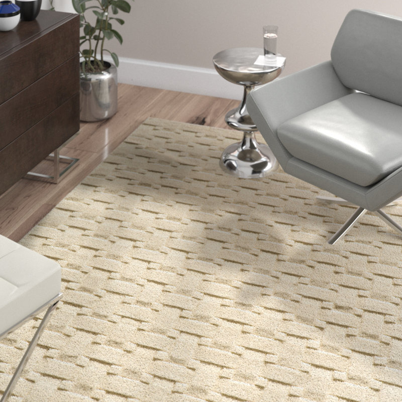 Tapis ivoire en laine touffeté à la main Carissa, Rectangle 5 pi x 8 pi