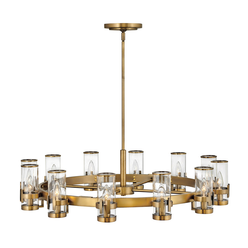 Kameliya 12 - Light Dimmable Wagon Wheel Chandelier, Heritage Brass