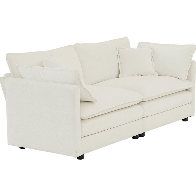 2 canapé en blanc - tissu chenille doux au toucher pour la maison. Fabrication en bois. Revêtement respirant. Rembourrage en éponge. Ensemble de sièges modulaires. Espace de détente confortable. Assemblage facile