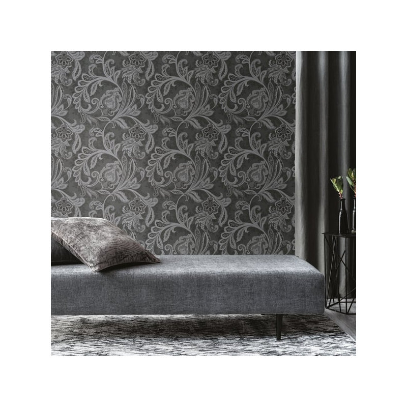 Elegance 10m x 53cm Satin Wallpaper Roll, Dark Grey