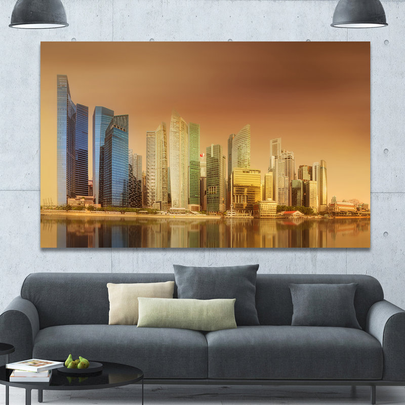 « singapour horizon under brun ciel », impression, H 30 po x l 40 po x P 1,5 po, Toile tendue