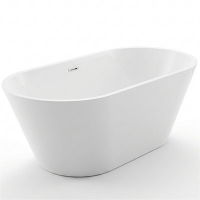 59" Acrylic Freestanding Soaking Bathtub, Roll-Top Rim, Chrome Overflow & Pop-Up Drain, 119-Gallon Capacity