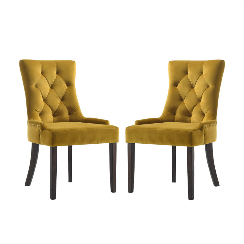 Ensemble de 2 chaises de salle à manger rembourrées en velours, Jaune