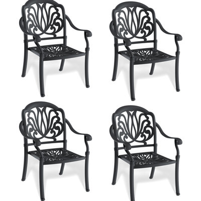 4 pièces Chaise de salle à manger en fonte d'aluminium pour patio, noir, coussins antibruit, siège de patio confortable, 4 pièces