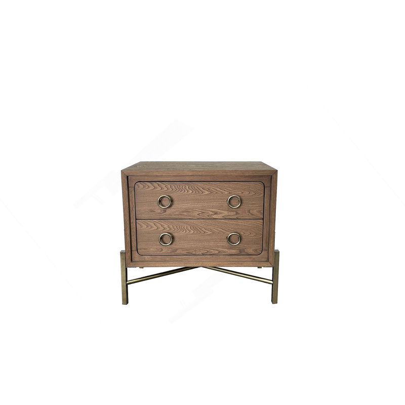 2 Drawer Nightstand With USB In Latte Finish With Metal Base