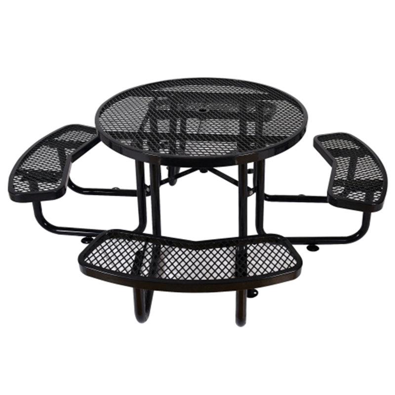 Table de pique-nique ronde en acier 46 po, Noir / noir