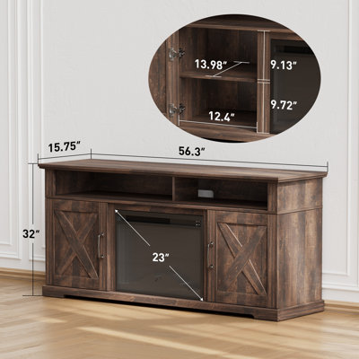 Kimblery TV Stand For TVs Up To 70" With Electric Fireplace Included, Farmhouse TV Console & Entertainment Center