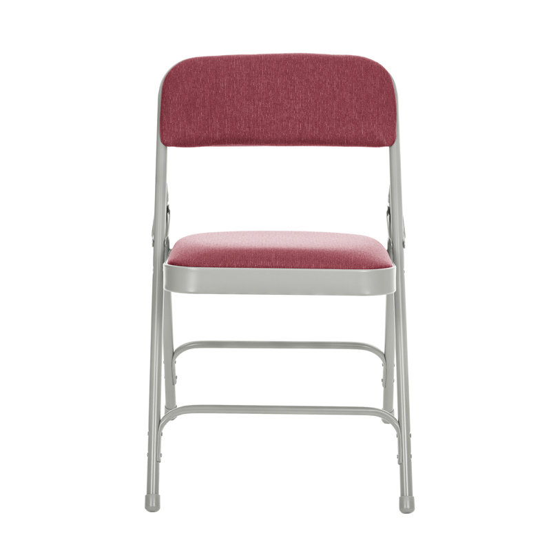 Burgundy Upholstered Metal Folding Arm Chair Set of 4