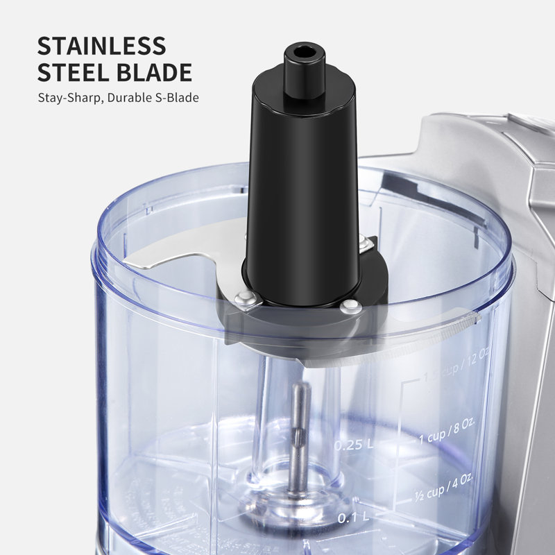 1.5-Cup One-Touch Electric Food Chopper, 100W Mini Food Processor & Meat Grinder with Stainless Steel Blade, for Chopping, Mincing, Mixing & Blending Vegetables, Fruits, Nuts, Meats (Silver)