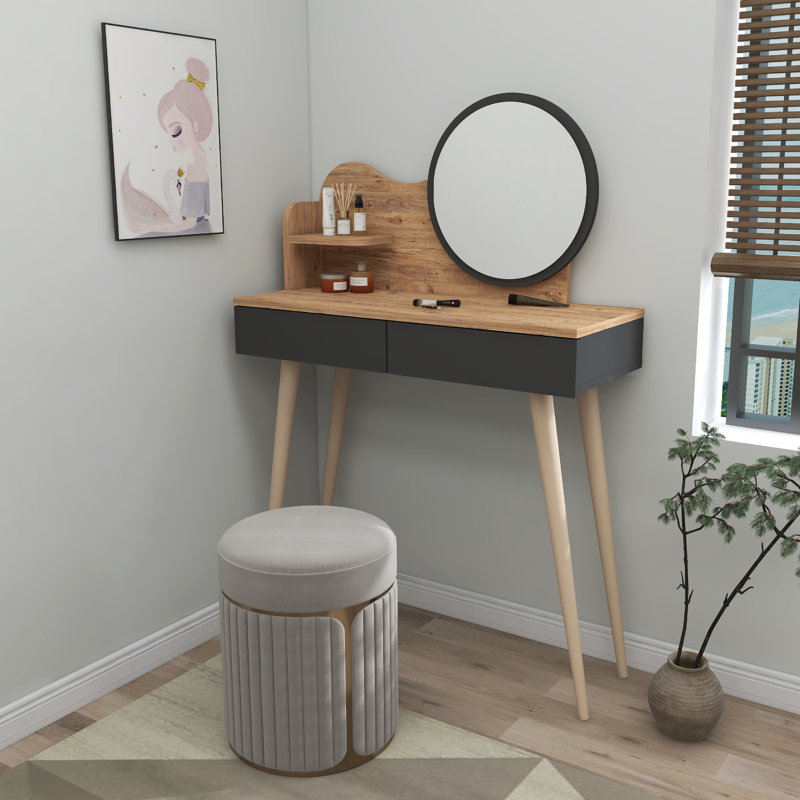 Dressing Table with Mirror Jennifer, Atlantic Pine/Anthracite