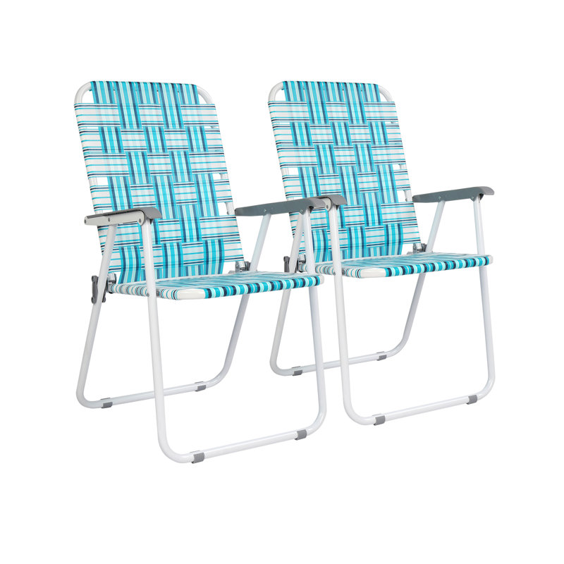 Metal Folding Beach Chair, Blue/White