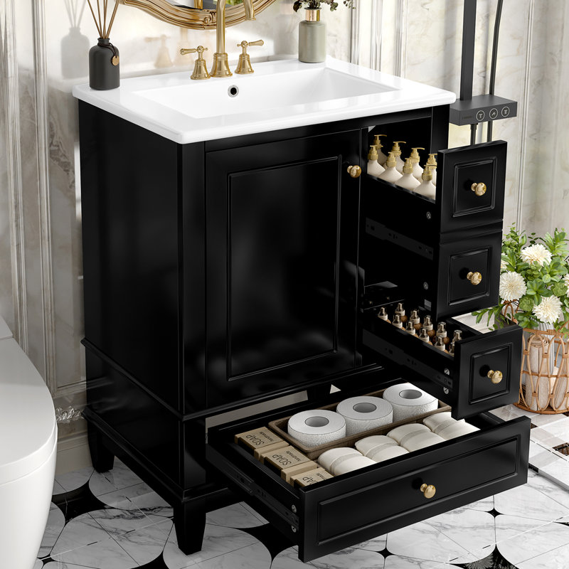 Kokkina 24" Bathroom Vanity With Sink And Drawers, Black