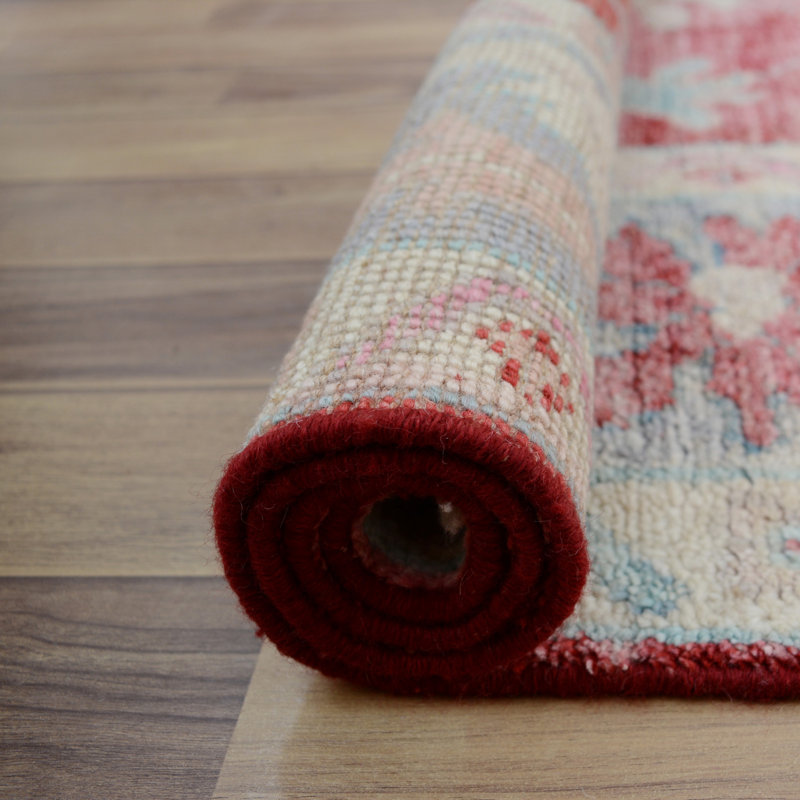 Tapis à main one-of-kind-noué la new age oushak rouge/bleu ciel 6 pi x 8 pi aire en laine