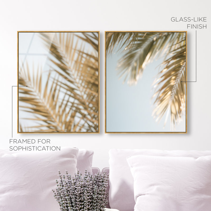 Palm Visions Set High-Gloss Frameless Acrylic Glass Wall Art Floral & Botanical Print by Oliver Gal, Ready to Hang, 16 x 20