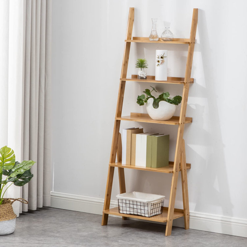 Bibliothèque en bambou, (5 tablettes) H 59 po x l 21 po x P 12 po, Bois naturel