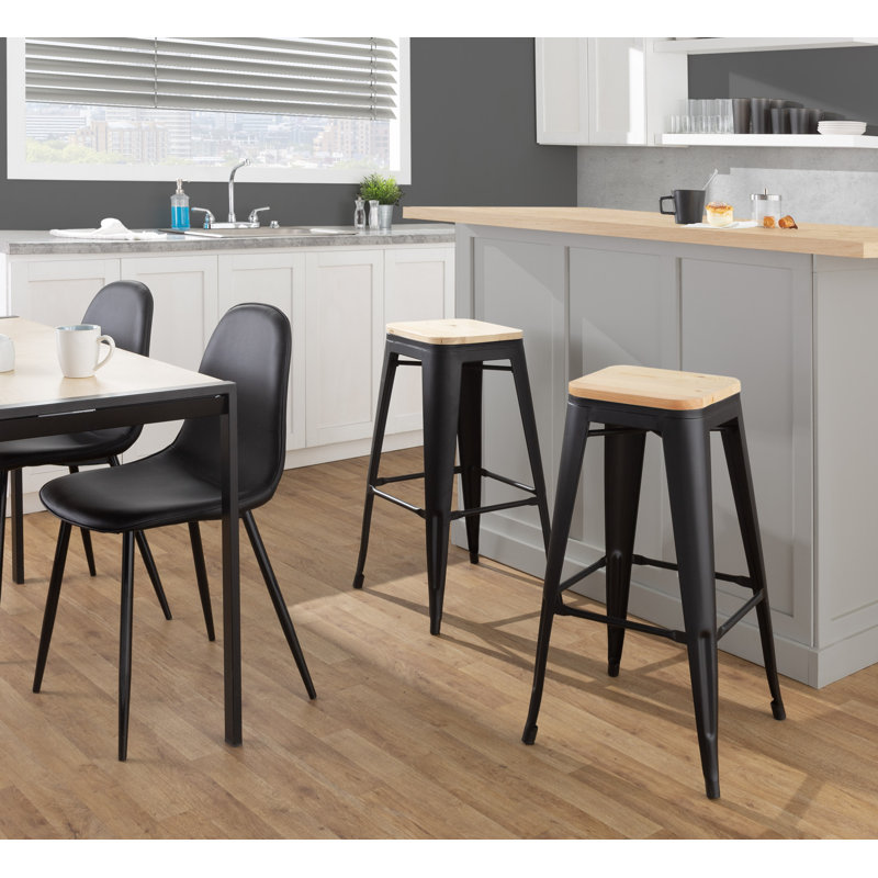  Christie 30" Stackable Bar Stools, Bar Stool (30.25" Seat Height), Black/Natural