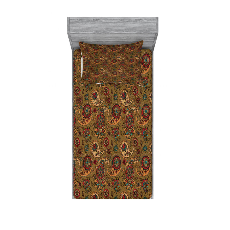 Microfiber Floral Sheet Set, Twin Sheet Set with 1 Pillowcase, Paisley 8