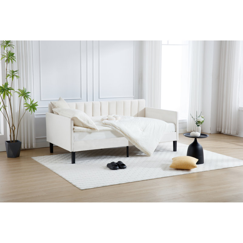 Lit de jour simple moderne avec support respirant et revêtement en velours doux pour bureau à domicile avec structure centrale en métal beige