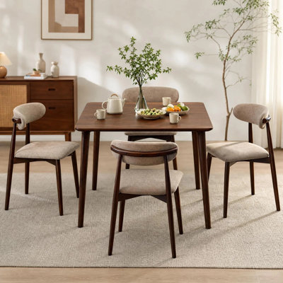 Modern Upholstered Dining Chair Set of 4, Mid-Century Solid Wood Kitchen Chairs with Ergonomic Backrest and Cushioned Seat for Dining Room