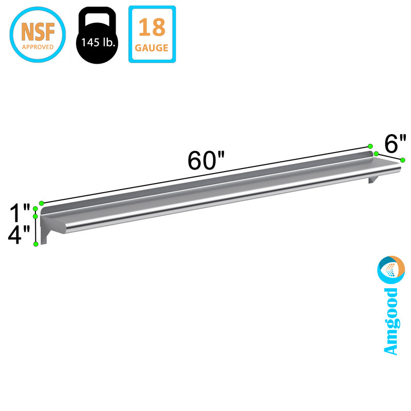 60" Stainless Steel Wall Shelf with Brackets