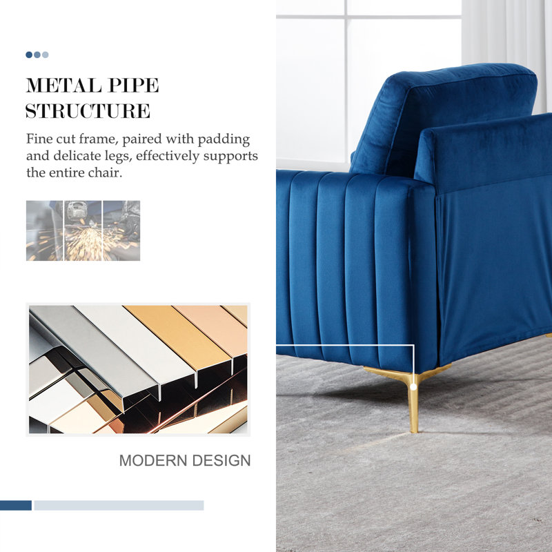  Fauteuil club en velours Majzara, Velours bleu marine