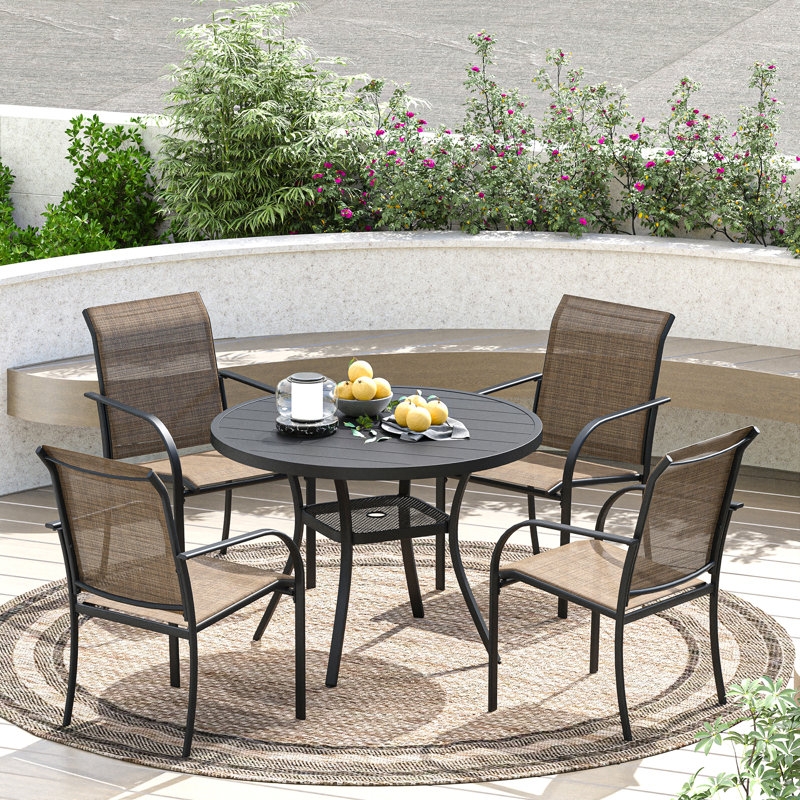 Eilardt 4 - Person Patio Dining Set with Round Table, Gray/Gray