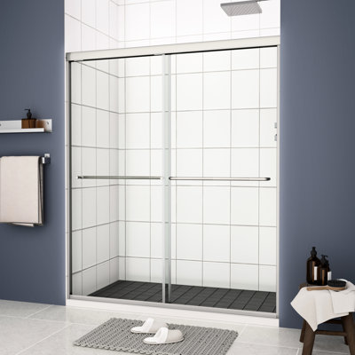 Bypass Shower Sliding Door - 1/4" Tempered Glass, Chromed, 44-48"X70", Easy Install, Leak Feature Door, Bathroom, Sliding, Collision, Setup