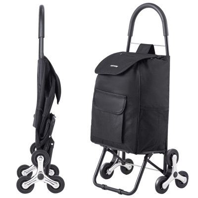 Chariot monte-escalier pliable 36L, avec 6 roues et sac en tissu Oxford, idéal pour l'épicerie et le linge. Couleur : noir.