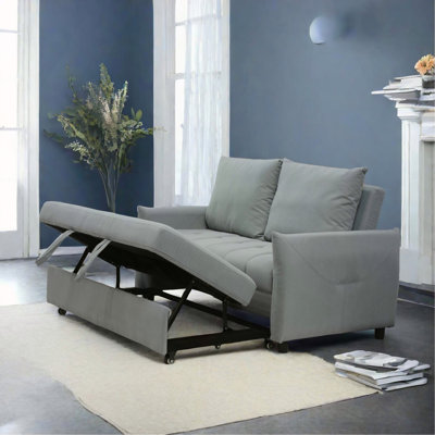 Canapé-lit convertible moderne 3 en 1 avec canapé-lit, canapé-lit convertible, futon bleu clair avec 2 coussins et poches de rangement latérales, dossier réglable en velours, pour le salon