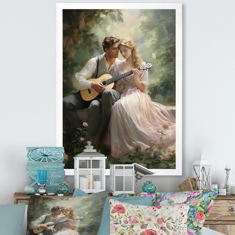 Loucinda " Romantic Couple Landscape Serene II ", H 32 po x l 16 po x P 1 po, Cadre photo blanc