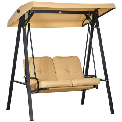 2 Seater Outdoor Swing Chair Porch Swing Bench with Canopy, Beige