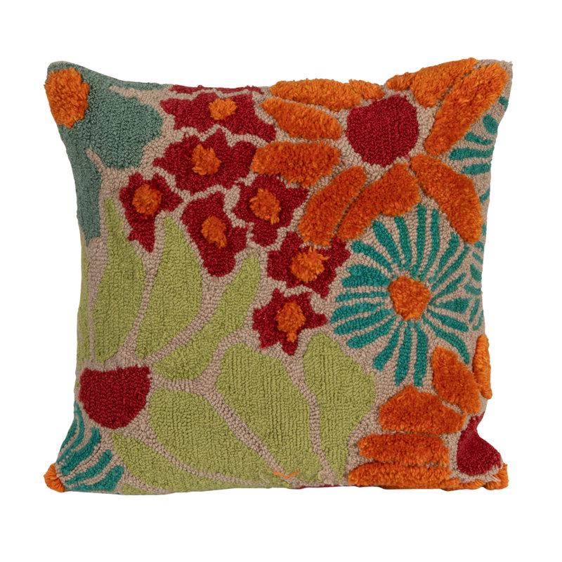 Cotton Blend Tufted Pillow With Abstract Design, Florals