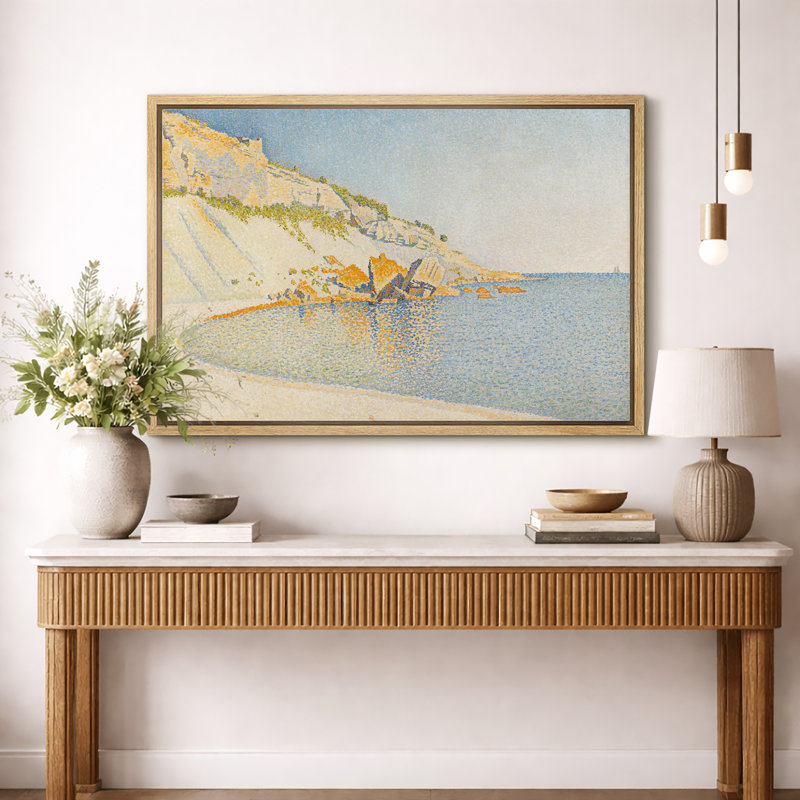 Coastal Cliff Seaside, H 24 po x l 36 po, Natural Floater Frame