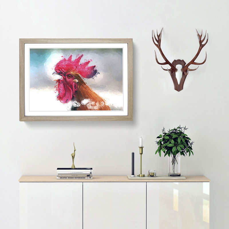 Portrait of a Rooster in Abstract - Framed Print, Oak, 50cm H x 76cm W x 2cm D