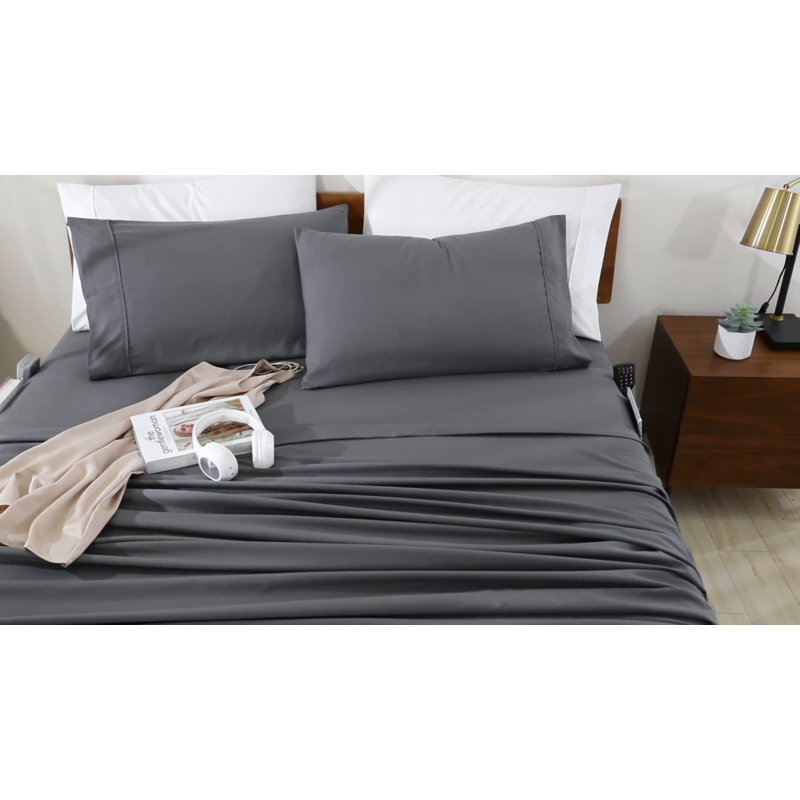 Queen Silver Microfiber Smart Sheet Set with Storage Pockets