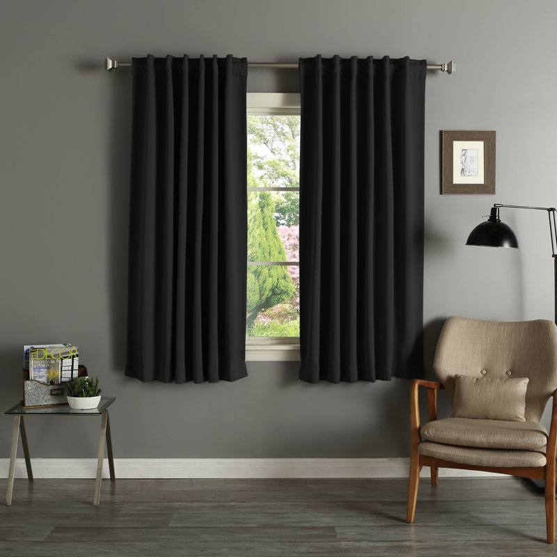 Bantam Solid Blackout Thermal Rod Pocket Curtain Panels, Black, 52" W x 54" L
