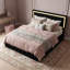 Velvet Ottoman Bed With LED Headboard, Glam Upholstered Storage Frame With Crystal Tufting, Black & Beige-509580884-510076272