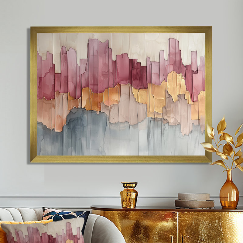 Nyria - Abstract Large Wall Decor, H 30 po x l 40 po, Cadre simple, Or