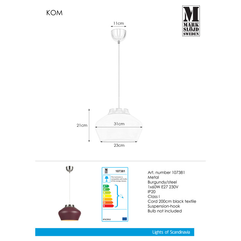 Dowling 1 - Light Dome Pendant, Burgundy / Steel