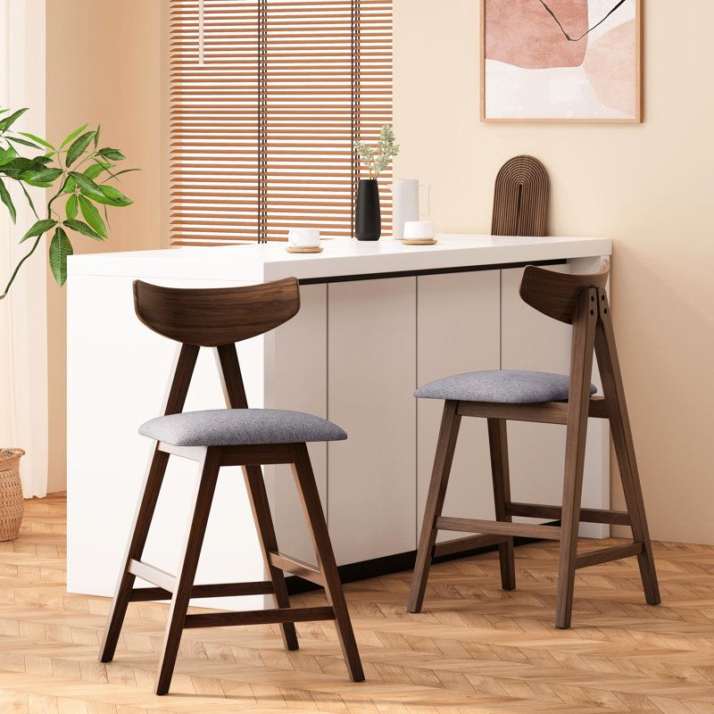 2 tabourets de comptoir gris foncé - rembourrés, 2 tabourets en bois d'hévéa