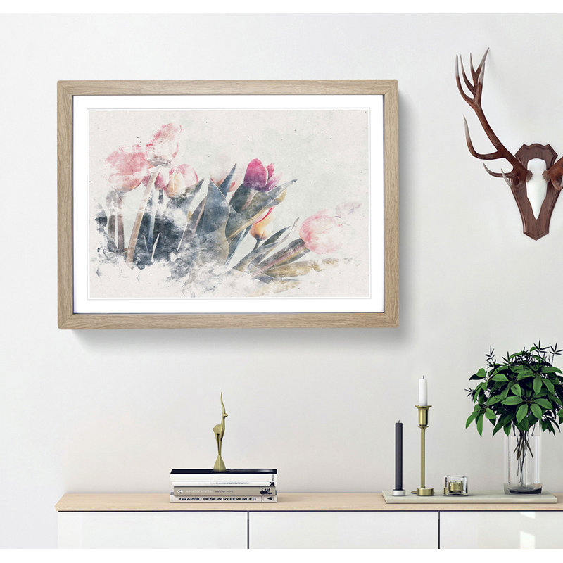 Bunch of Pink Tulips - Picture Frame Graphic Art Print, 62cm H x 87cm W x 2cm D, Oak Framed