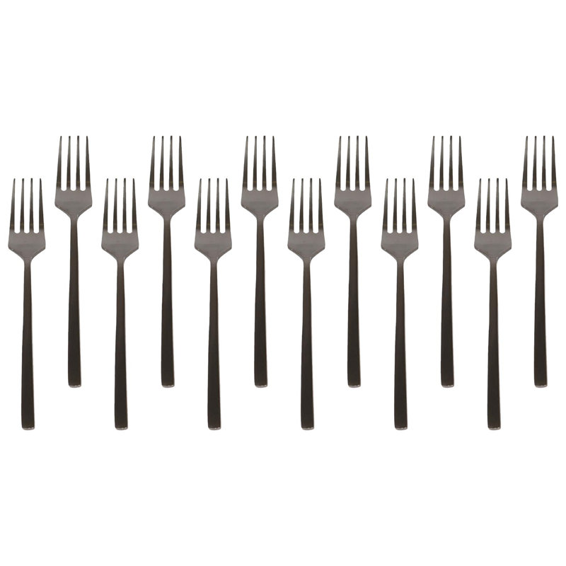 Argon Tableware - Stainless Steel Cake Forks - Set of 12, Black