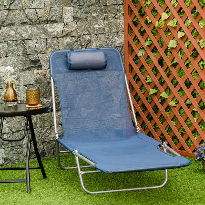 Folding Chaise Lounge Pool Chair With 6-Position Reclining Back, Breathable Mesh Seat, And Headrest For Beach, Yard, Patio, And Outdoor Relaxation