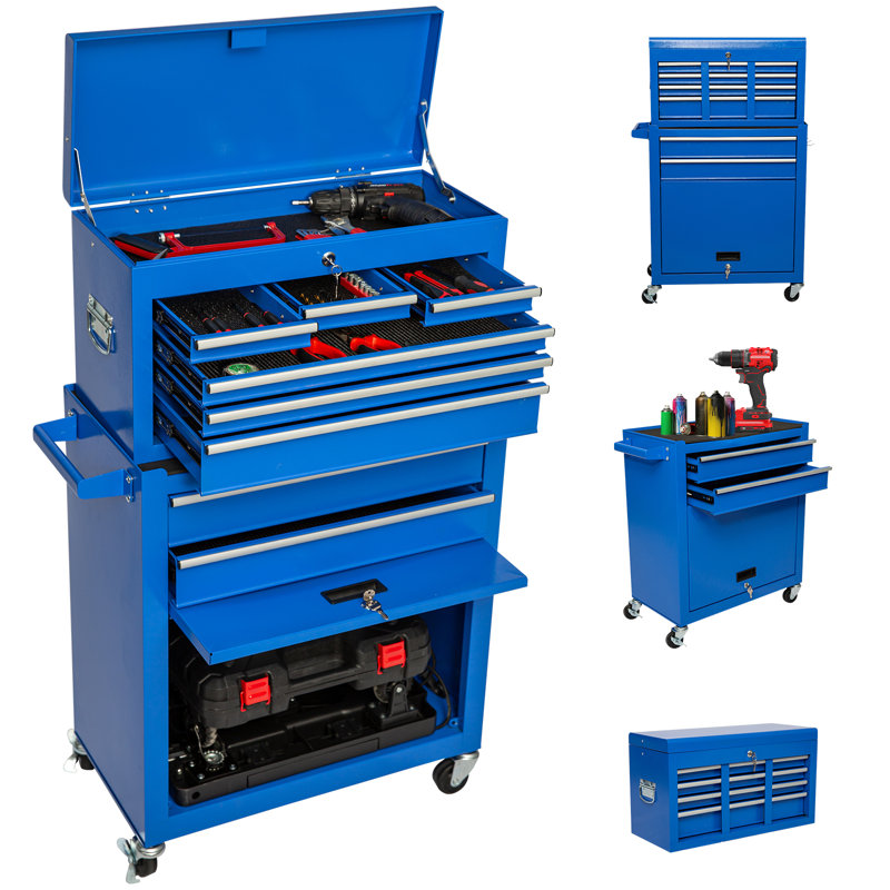 Coffre à roulettes inférieur 8 tiroirs Elberfeld, Bleu