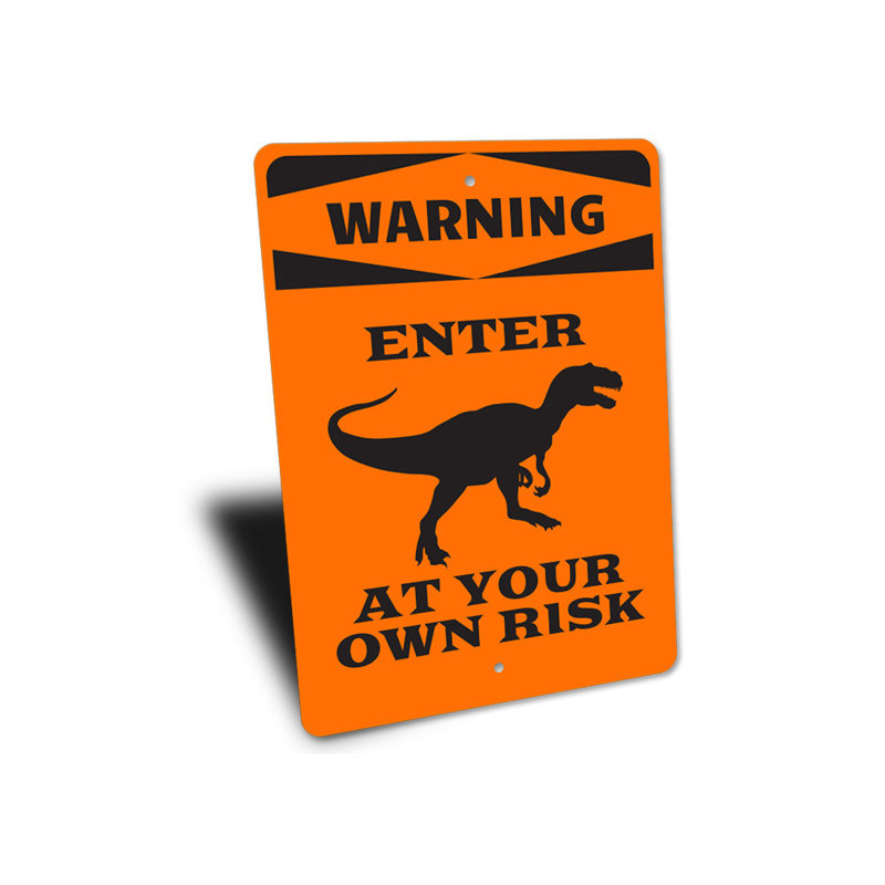 Panneau d'avertissement de dinosaure en aluminium, H 14 po x l 10 po x P 0,04 po