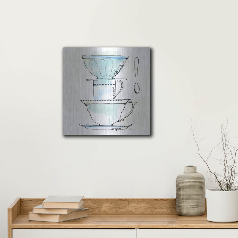 Art mural en métal luxueux «Good Brew 5» par Sue Schlabach, H 12 po x l 12 po