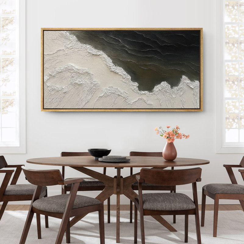 Large Framed Canvas Print Wall Art - Neutral Abstract Painting Print for Minimalist Modern Wall Decor, Natural, 30" H x 60" W