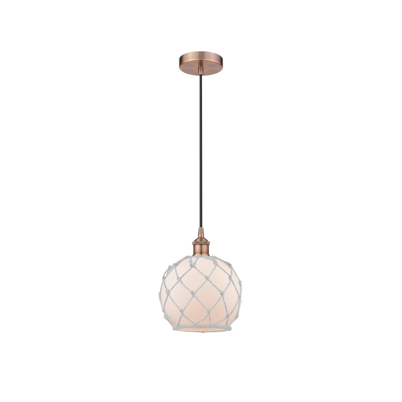 Luminaire suspendu simple à 1 lumière Haytham, Cuivre antique, Blanc et blanc