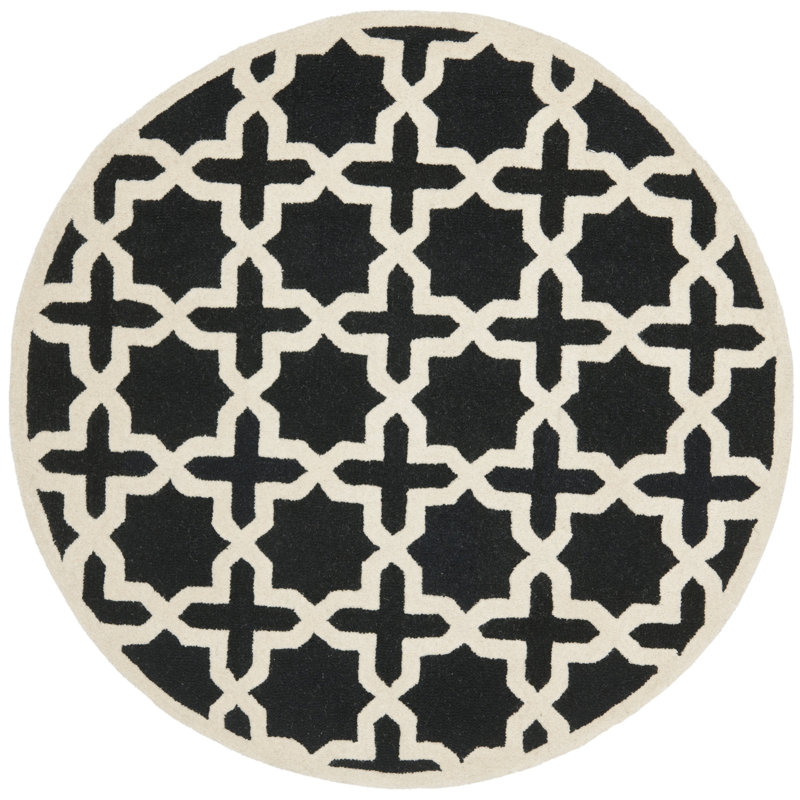 Igna Hand Tufted Wool Geometric Rug, Round 4'