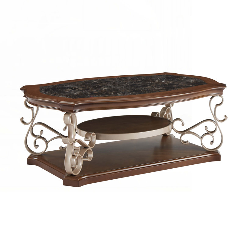Coffee Table With Birch Middle Shelf ,Metal Legs